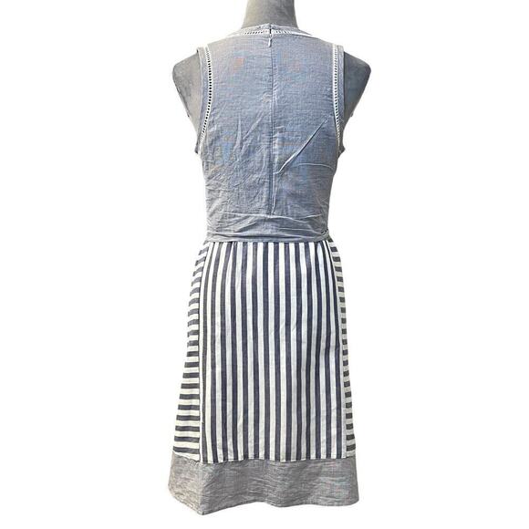 Olive + Oak Sheath Dress Womens Medium White Blue Striped Sleeveless Tie Waist - Picture 2 of 8